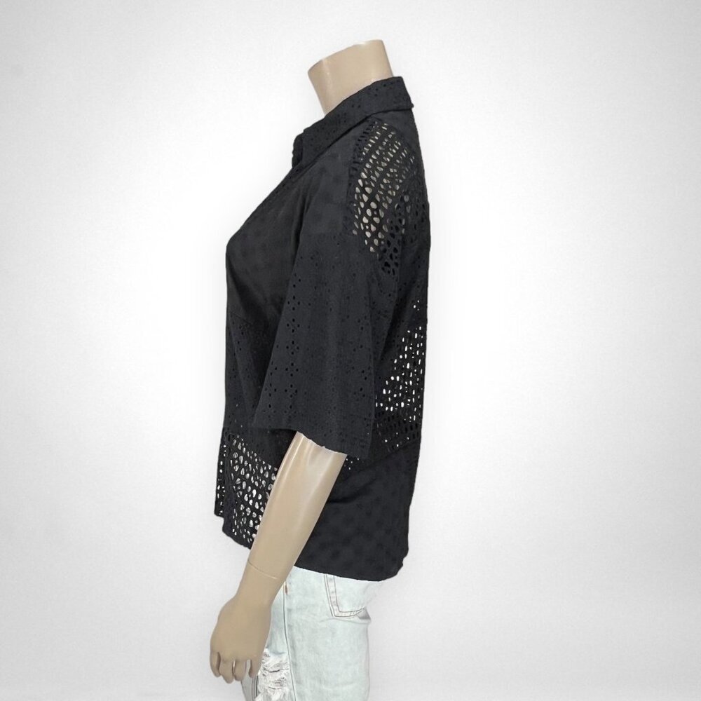 RAILS Yuri Shirt Black Eyelet Mix Button Down Black Top‎ XS Petite Summer - Picture 3 of 13